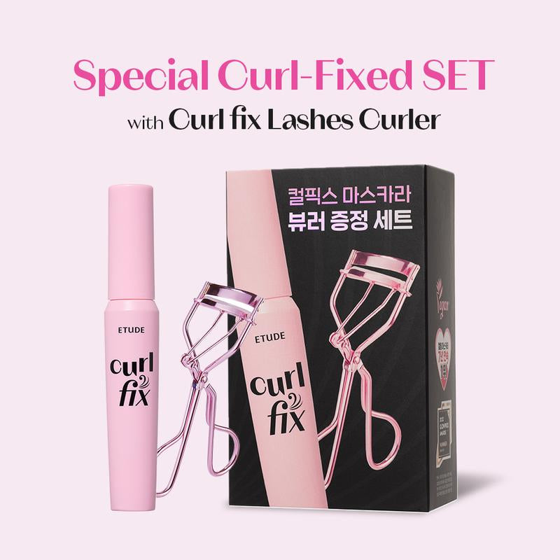 ETUDE Curl Fix Mascara & Curler Set #01 BLACK I Volumizing, Lengthening, Waterproof Lash Mascara for Dramatic Curl, Smudge-Resistant, Lightweight, Vegan Formula, 0.25 Fl Oz