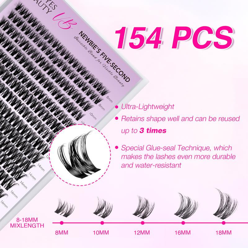 Veyesbeauty Vb-Ribbon Cluster Lashes Individual Lash Extensions Layered Wispy Faux Mink Lash Newbie'S Five-Second DIY Mixed Length for Self Application Makeup at Home Cosmetic Eyelashes Extensions