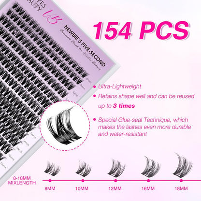 Veyesbeauty Vb-Ribbon Cluster Lashes Individual Lash Extensions Layered Wispy Faux Mink Lash Newbie'S Five-Second DIY Mixed Length for Self Application Makeup at Home Cosmetic Eyelashes Extensions